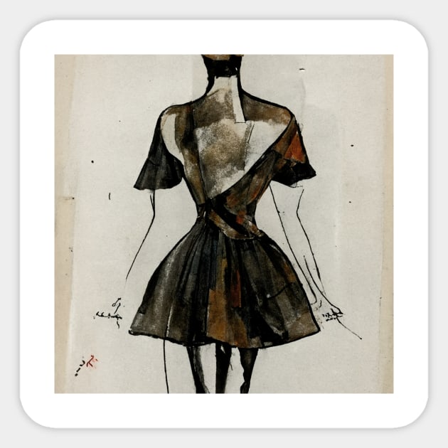 Brown watercolor Fashion Sketch Dress 1950s Sticker by Moon Art